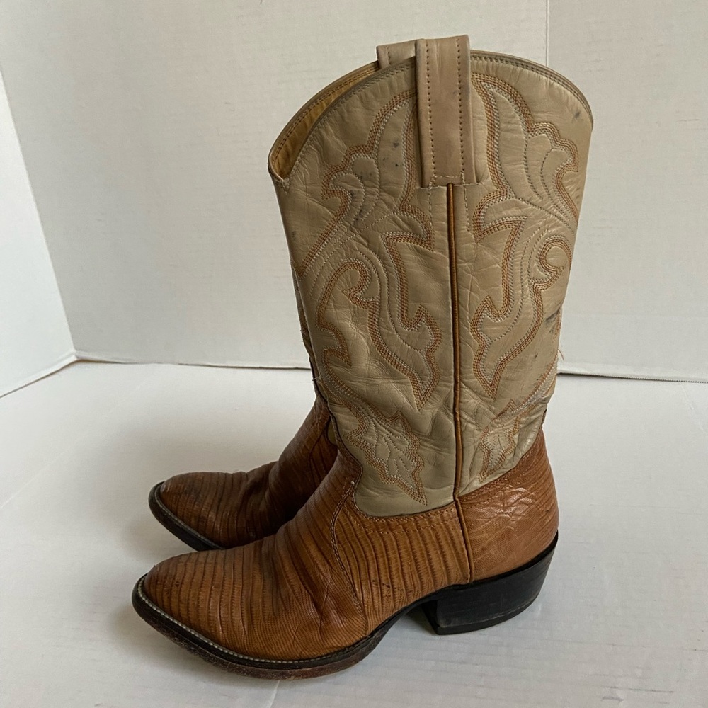 Cowboy Boots Mens Brown Leather Western Lizard Shoes Teju 7.5EE Exotic Wide